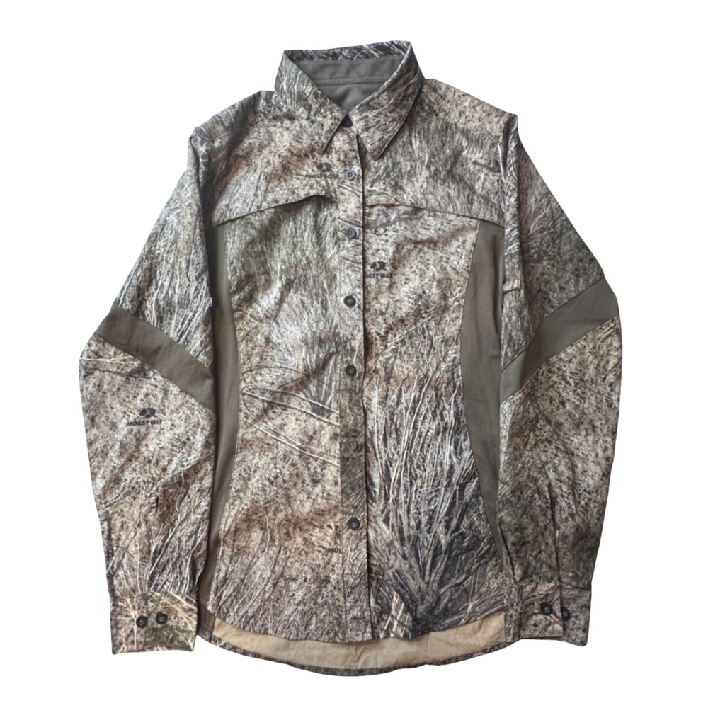 Magellan Shirt Womens M Brown Mossy Oak‎ Camo Hunt Gear Mesh Panel Button Down